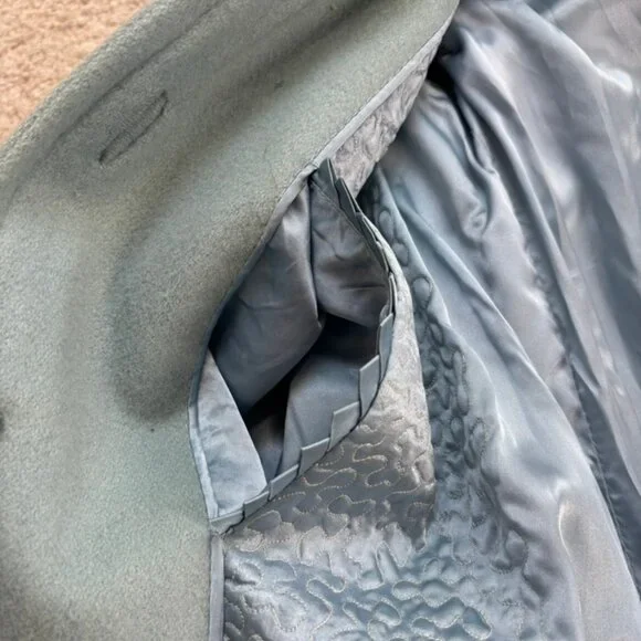 Vintage Teal Blue Wool Lined Dress Coat Cuffs - Picture 15 of 16